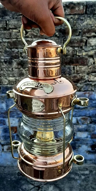15" Messing & Kupfer Anker Öllampe Antik Maritime Schiff Laterne Boot Licht...