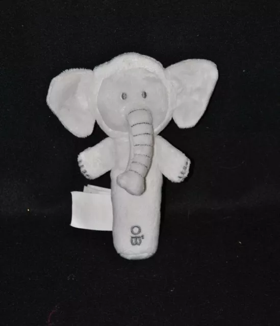 Peluche doudou éléphant OBAIBI OKAIDI beige blanc gris pouet pouet 16 cm TTBE