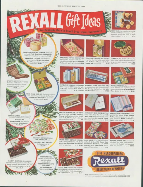 1951 Rexall Drug Store Gift Ideas Christmas Tree Candy Plush Bear Print Ad SP5