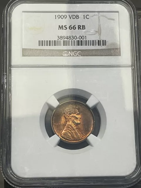 1909 VDB Lincoln Cent Penny NGC MS 66 RB Toned Red-Brown Gem