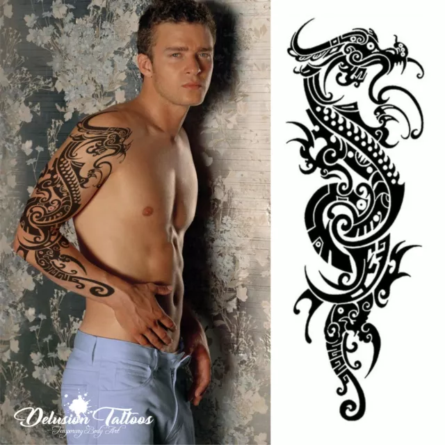 Realistische Temporäre Tattoo-Ärmel, Tribal, Drache, Arm, Schwarz, Herren, Damen