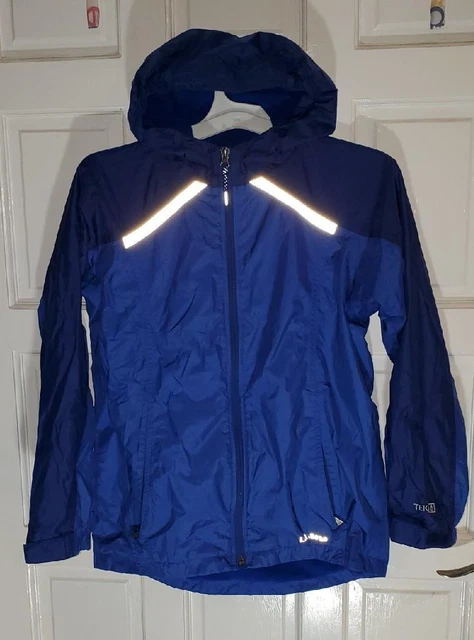 L.L. BEAN TEK JACKET Rain Jacket Hooded outerwear Blues Youth Size L 14-16
