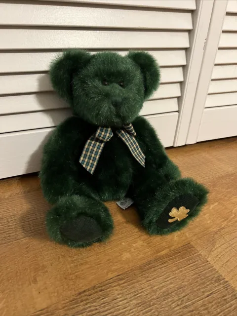 Russ Berrie Dublin Teddy Bear Plush St. Patrick's Day Gold Clover 12" Green Vtg.