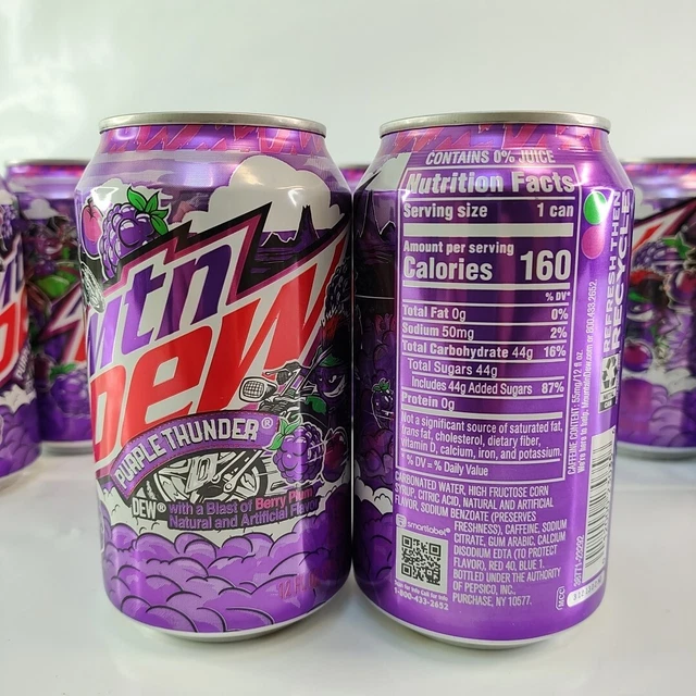 1 NEW 2024 Full Mtn Dew Purple Thunder 12oz Dew Cans Mountain Dew Cans