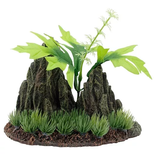 Marina Double Rock Crop with Plants, Medium Aquarium Ornament Decoration