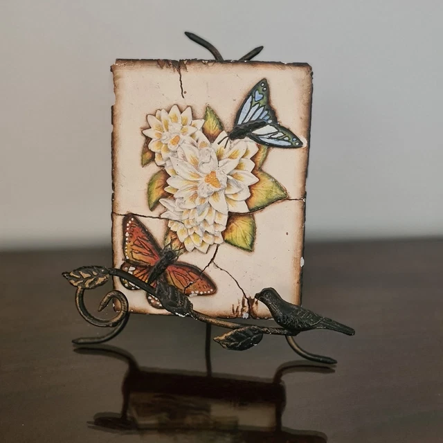 2006 Disenyo Arts Collectable Wall Plaque Hanging Tile & Wrought Iron Stand