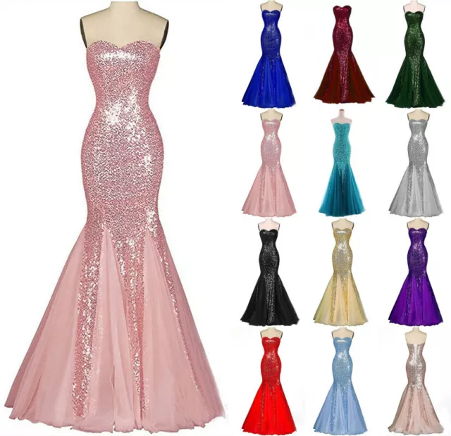 Stock Sequins Mermaid Bridesmaid Dress Long Party Prom Evening Dress Formal Gown