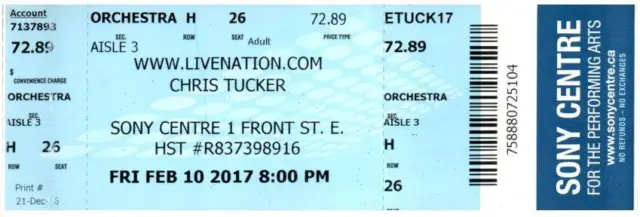 Chris Tucker Ticket Stub Febbraio 10 2017 Toronto Ontario Canada