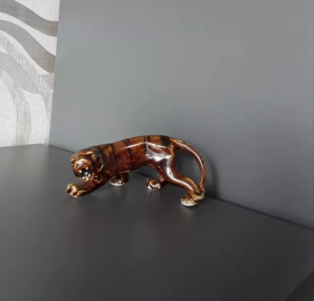 Old Animals Collectibles Pottery Tiger Figurine Glazed Hand Painted