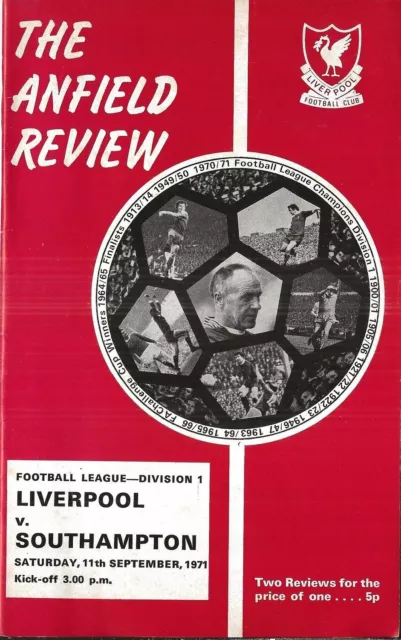 Football Programme LIVERPOOL v SOUTHAMPTON Sept 1971