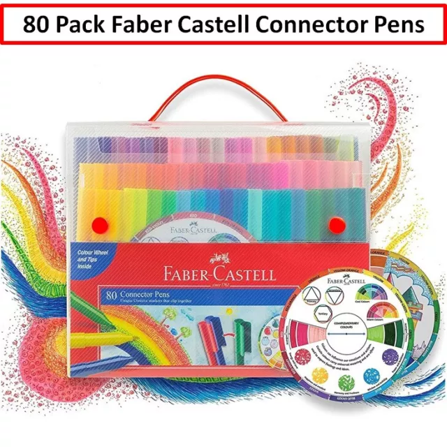 80 Pack Faber Castell Connector Pens Texters Textas Kids Adult Drawing Art Colou