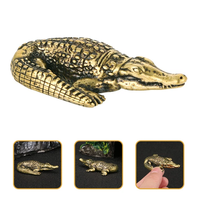 Kleine Antike Büro Hause Messing Handwerk Dekoration Messing Crocodile Statue