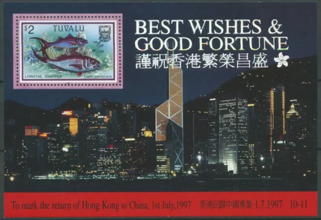 Tuvalu 1997 Rückgabe Hongkongs an China Fische Block 59 postfrisch (C26909)