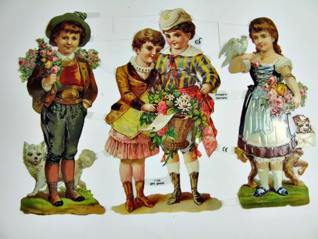 Glanzbild - Oblaten - Bogen - 3 x Kind - Kinder - Maße ca. 25 x 17 cm (12)