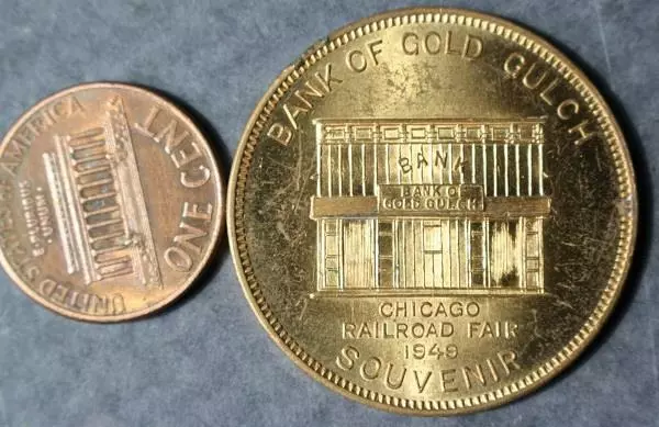 1949 2nd Chicago Railroad Fair Official Bank of Gold Gulch souvenir trade token!