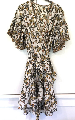 Max Studio Floral Ruffle Wrap Dress Yellow, Orange, Green Size XL NWOT