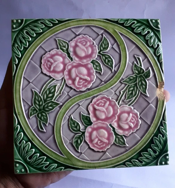 Rare Old Ceramic Flowers Tiles Porcelain Vintage Art Made  Japan M.s. Tiles Wors