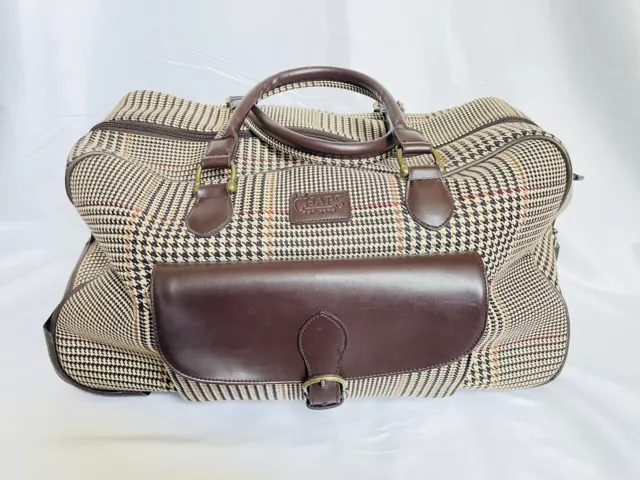 CHAPS Ralph Lauren Polo Beige Herringbone Plaid Rolling Duffle Overnight Bag
