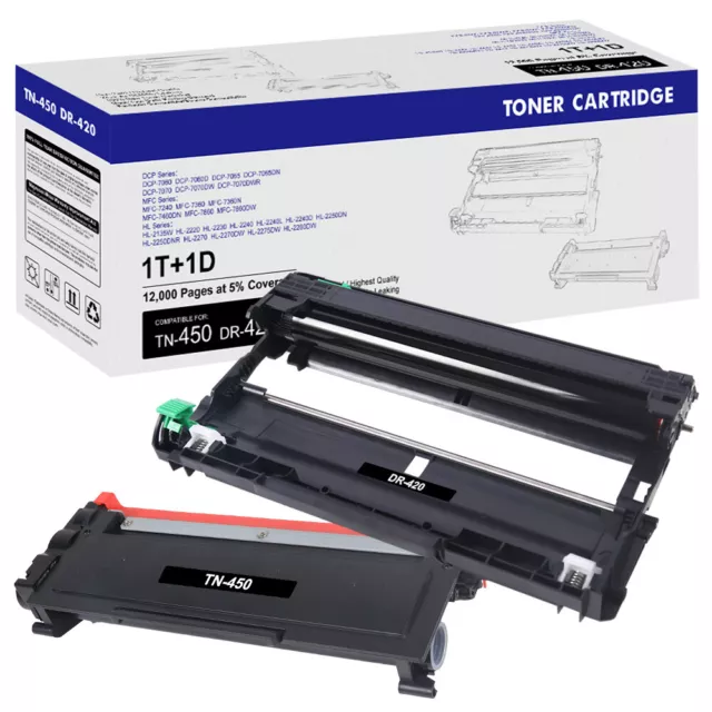 TN450 DR420 High Yield Toner or Drum for Brother MFC-7240 MFC-7360N 7460DN Lot
