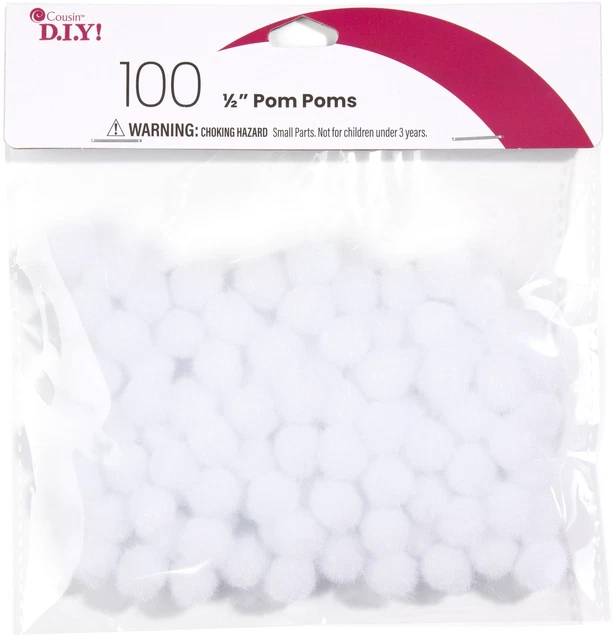 Pom-Poms 0,5" 100/Paquete-Blanco -POMHLFIN-00785