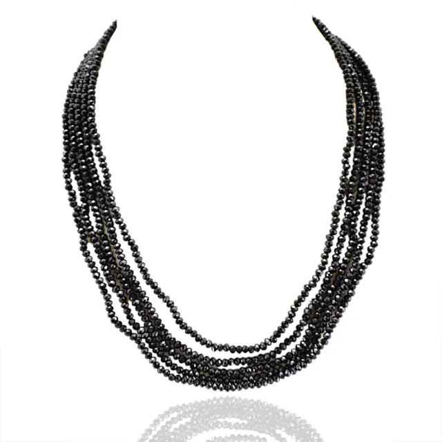 225.00 CTS NATURAL 5 Strand Black Spinel Round Cut Beads Necklace NK ...