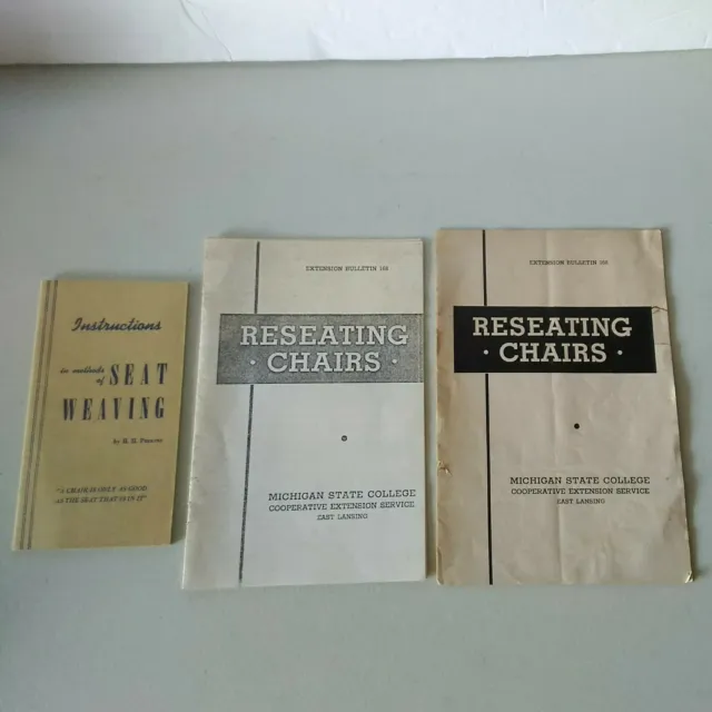 Lote de 3 folletos tejido de asiento por H.H. Sillas y vueltas a insertar Perkins de Gertude Reid
