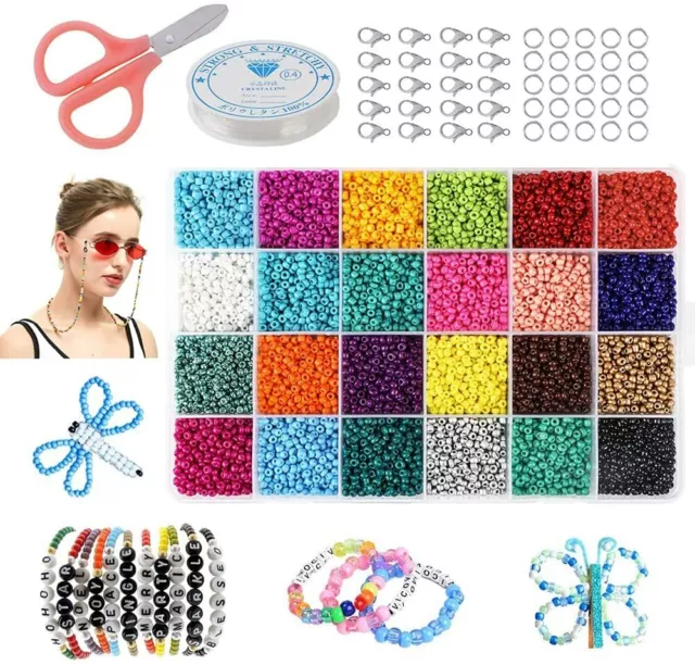 24 000 STK. Rocailles Glasperlen Kugel 2 mm Schmuck DIY Set Basteln 24 Farben DE 24 000 STK. Rocailles Glasperlen Kugel 2 mm Schmuck DIY Set Basteln 24 Farben DE