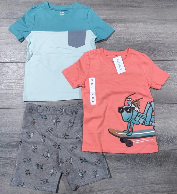 5T Toddler Boys Carters 3-Piece Outfit Shirt Shorts Grasshopper Snail Cute Gift