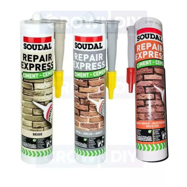 Soudal Repair Express Cement Gap Crack Mortar Filler 300ml Beige Grey Brick Red