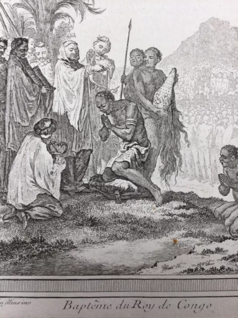 Baptême du Roi du Congo Colonisation 1746 Afrique Nzinga Nkuwu Rare Gravure