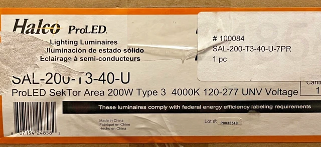NEW Halco SAL-200-T3-40-U-7PR #100084 ProLED Parking Lot Light 200W