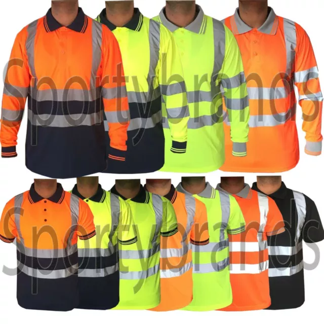 Mens Hi Viz Vis High Visibility Safety Security Work Wear Polo T Shirt Top