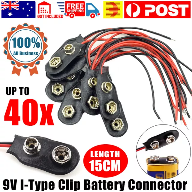 Bulk Up to 40pcs Pcs 9V Volt Battery Snap Clip Connector Black "I" type AU STOCK