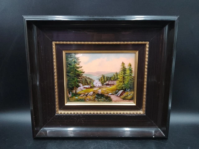 ANCIEN TABLEAU EMAUX de Limoges Signé J F Carmona Paysage Montagneux ...