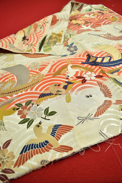Vintage Japanese Kimono Fabric Silk Antique Boro Kusakizome Woven 29.5"/QJ58/180