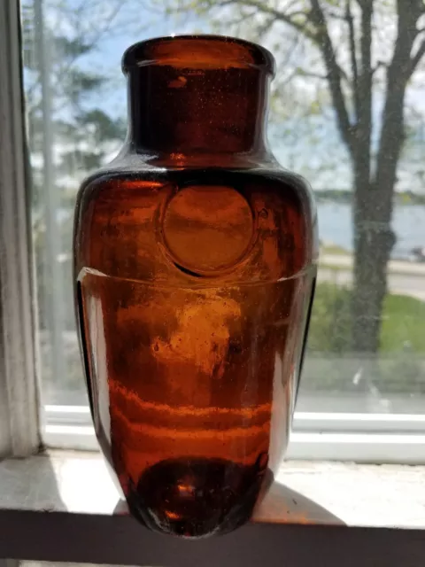 Antique 1880's glass amber BIM bottle,wide mouth food jar ,seed bubbles