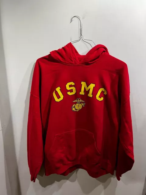 Vintage Gildan USMC Red Pullover Hoodie Sweatshirt U.S. Marine Corps XL