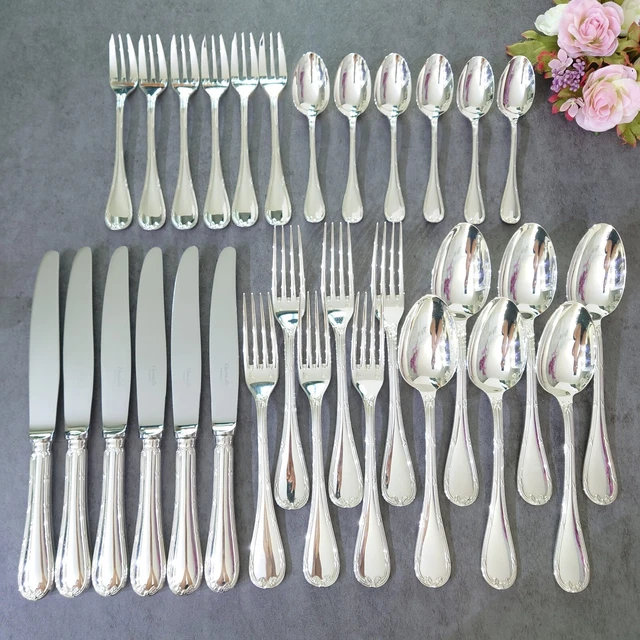 Christofle Rubans 30pcs Silverplate Flatware Knife Fork Spoon Excellent