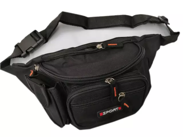 Waist Pouch Travel Sports Bum Bag Black with small side pocket new