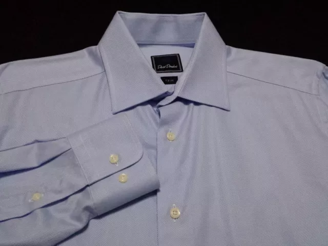 David Donahue Mens Shirt sz 16.5 L/S Button-Front Cotton Solid Blue Slim Fit