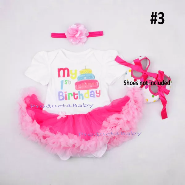 Baby Girl First 1st Birthday Party Tutu dress 2ps set Romper + Headband Outfit