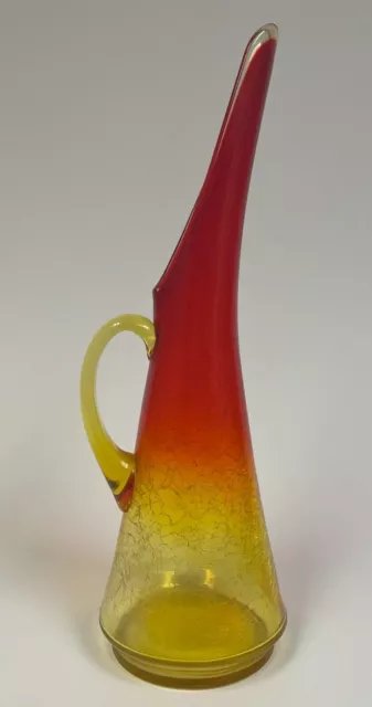 1960's Kanawha Amberina Ombre Crackle Glass Vase Red Orange Yellow