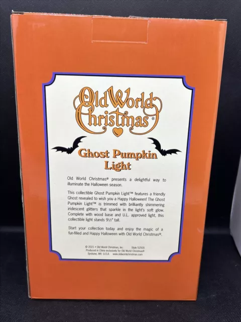 2021 Old World Christmas Glass Ghost Pumpkin Light Jack O Lantern Halloween-New 2