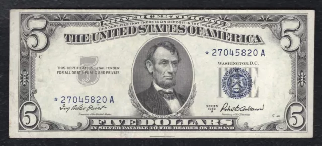 Fr. 1656* 1953-A $5 Five Dollars *Star* Silver Certificate Note About Unc