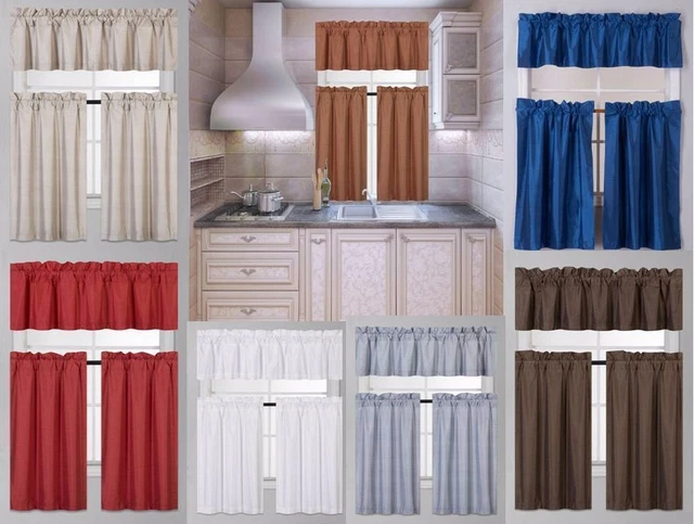 3-PC Blackout Insulated Kitchen Curtain Set Rod Pocket Light Blocking Drapes  K3