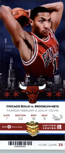 Brooklyn Nets vs Chicago Bulls 2/13/2013 Full Ticket - Derrick Rose ..