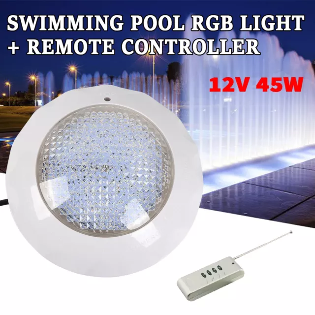 12V 45W RGB Swimming LED Pool Lights Underwater Lamp IP68 Waterproof w/ Remote