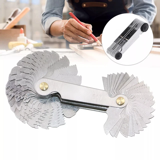 Edelstahl Gewindelehre Set – Metrisch 60° & Imperial 55°, 20 Klingen, Für Steigungsmessung & Gewindeprüfung