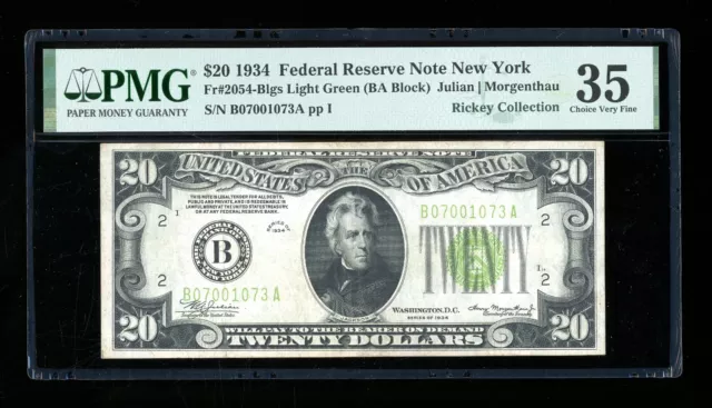 DBR 1934 $20 LGS FRN New York Fr. 2054-Blgs PMG 35 Serial B07001073A