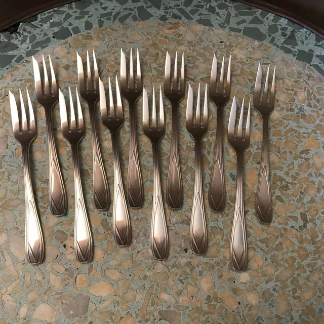 Lot De 12 Fourchettes à Gâteaux Art Déco Orbrille - Métal Argenté - Fabrication Française